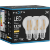Mexen Vintis 3x LED diegu spuldze E27, A60, 10W, Silts - 2700K, 1320 lm, caurspīdīgs - L150-E27-1027-00x03