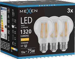 Mexen Vintis 3x LED Filament -lamppu E27, A60, 10W, Lämmin - 2700K, 1320 lm, kirkas - L150-E27-1027-00x03