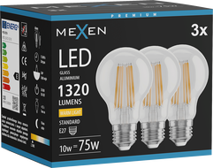 Mexen Vintis 3x LED filament pirn E27, A60, 10W, soe - 2700K, 1320 lm, selge - L150-E27-1027-00x03
