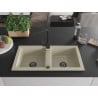Mexen Mario granite kitchen sink 2-bowl with Rita kitchen tap, beige - 6504-69-670300-70