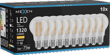 Mexen Vintis 10x LED filamenta spuldze E27, A60, 10W, Silts - 2700K, 1320 lm, caurspīdīgs - L150-E27-1027-00x10