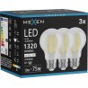 Mexen Vintis 3x Ampoule filament LED E27, A60, 10W, Neutre - 4000K, 1320 lm, clair - L150-E27-1040-00x03