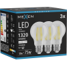 Mexen Vintis 3x LED filament glödlampa E27, A60, 10W, Neutral - 4000K, 1320 lm, klar - L150-E27-1040-00x03