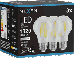 Mexen Vintis 3x kvēldiega LED spuldze E27, A60, 10W, Neitrāla - 4000K, 1320 lm, caurspīdīga - L150-E27-1040-00x03