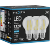 Mexen Vintis 3x Lampadina a filamento LED E27, A60, 10W, Fredda - 6500K, 1320 lm, trasparente - L150-E27-1065-00x03