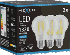 Mexen Vintis 3x Filamentna LED Žarulja E27, A60, 10W, Hladno - 6500K, 1320 lm, prozirno - L150-E27-1065-00x03