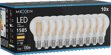 Mexen Vintis 10x żarówka filament LED E27, A60, 12W, Ciepła - 2700K, 1585 lm, clear - L150-E27-1227-00x10