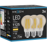 Mexen Vintis 3x Bombilla LED de filamento E27, A60, 12W, Cálida - 2700K, 1125 lm, ámbar - L150-E27-1227-50x03