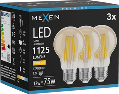 Mexen Vintis 3x LED kvēlspuldze E27, A60, 12W, Silta - 2700K, 1125 lm, dzintars - L150-E27-1227-50x03