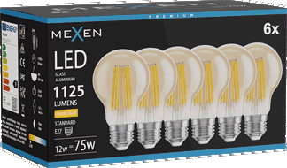 Mexen Vintis 6x żarówka filament LED E27, A60, 12W, Ciepła - 2700K, 1125 lm, amber - L150-E27-1227-50x06