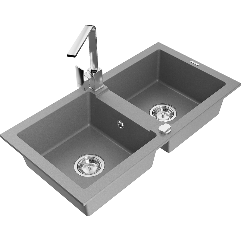Mexen Mario lava-loiça de granito com 2 cubas e torneira de cozinha Rita, cinzento - 6504-71-670300-00