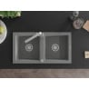 Mexen Mario granite kitchen sink 2-bowl with Rita kitchen tap, grey - 6504-71-670300-00