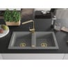 Mexen Mario granite double sink with Rita kitchen tap, grey - 6504-71-670300-50