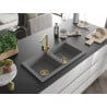 Mexen Mario granite double sink with Rita kitchen tap, grey - 6504-71-670300-50