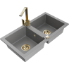 Mexen Mario 2-chamber granite kitchen sink with Rita faucet, gray - 6504-71-670300-50