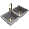 Mexen Mario granite double sink with Rita kitchen tap, grey - 6504-71-670300-50