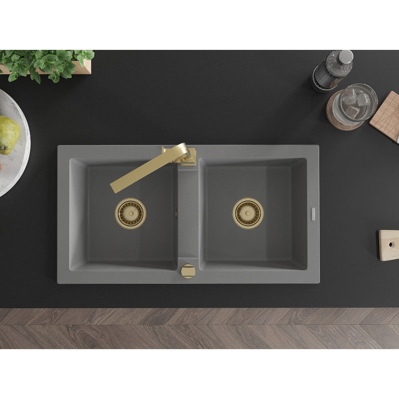 Mexen Mario νεροχύτης γρανίτης 2-θάλαμος με μπαταρία κουζίνας Rita, γκρι