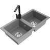 Mexen Mario granite sink 2-compartment with kitchen tap Rita, grey - 6504-71-670300-70