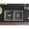 Mexen Mario granite sink 2-compartment with kitchen tap Rita, grey - 6504-71-670300-70