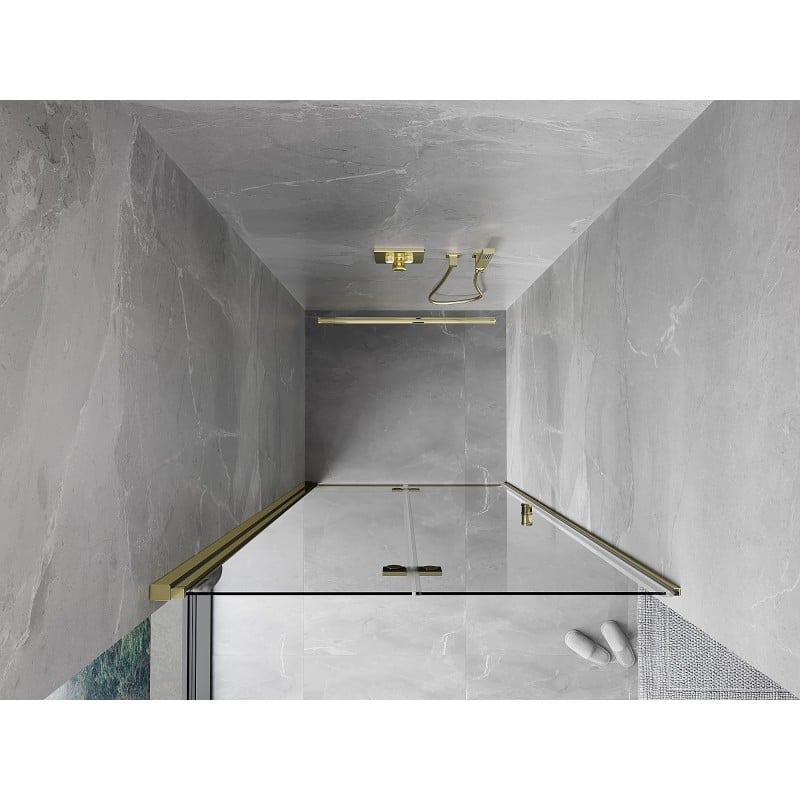 Mexen Mist-F foldable shower door left 80 cm, transparent, gold - 8A6-080-000-50-00-L
