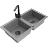 Mexen Mario fregadero de granito de 2 senos con grifo de cocina Rita, gris - 6504-71-670300-70-B