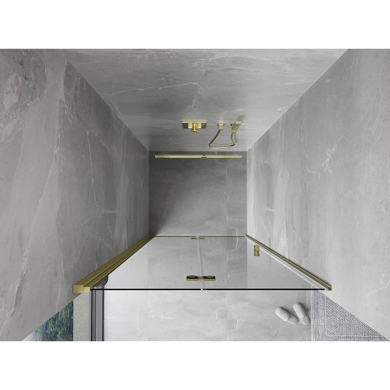 Mexen Mist-F porta doccia pieghevole sinistra 90 cm, trasparente, oro spazzolato - 8A6-090-000-55-00-L