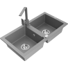 Mexen Mario évier en granit à 2 bacs avec robinet de cuisine Rita, gris - 6504-71-670300-71