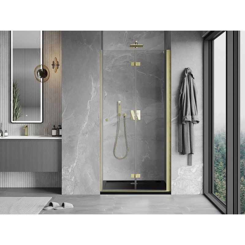 Mexen Mist-F 60 cm, Right Folding Shower Door, Transparent, Brushed Gold - 8A6-060-000-55-00-P