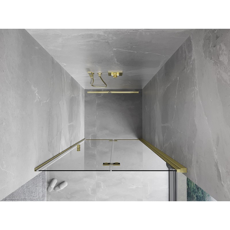 Mexen Mist-F 70 cm Right Folding Shower Door, Transparent, Brushed Gold - 8A6-070-000-55-00-P