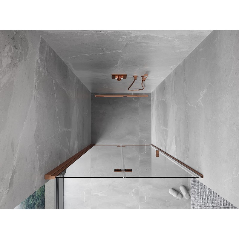 Mexen Mist-F drzwi prysznicowe składane lewe 85 cm, transparent, miedź szczotkowana - 8A6-085-000-65-00-L