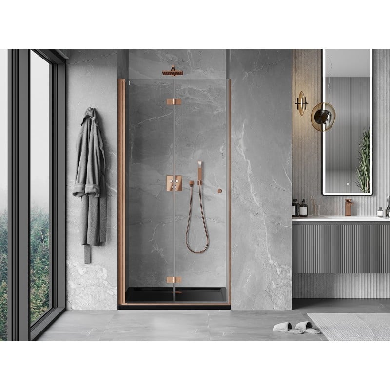 Mexen Mist-F Foldable Shower Door Left 110 cm, Transparent, Brushed Copper - 8A6-110-000-65-00-L