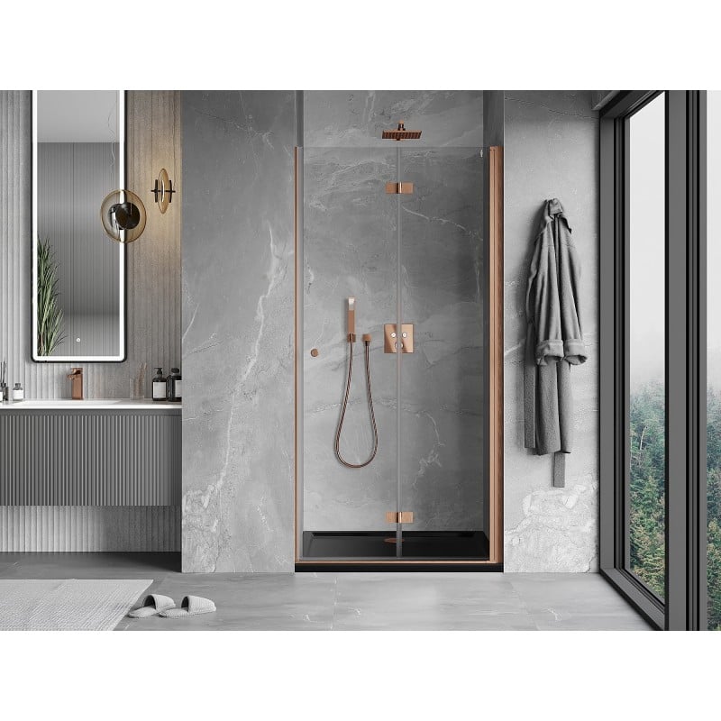 Mexen Mist-F foldable shower door right 70 cm, transparent, brushed copper - 8A6-070-000-65-00-P