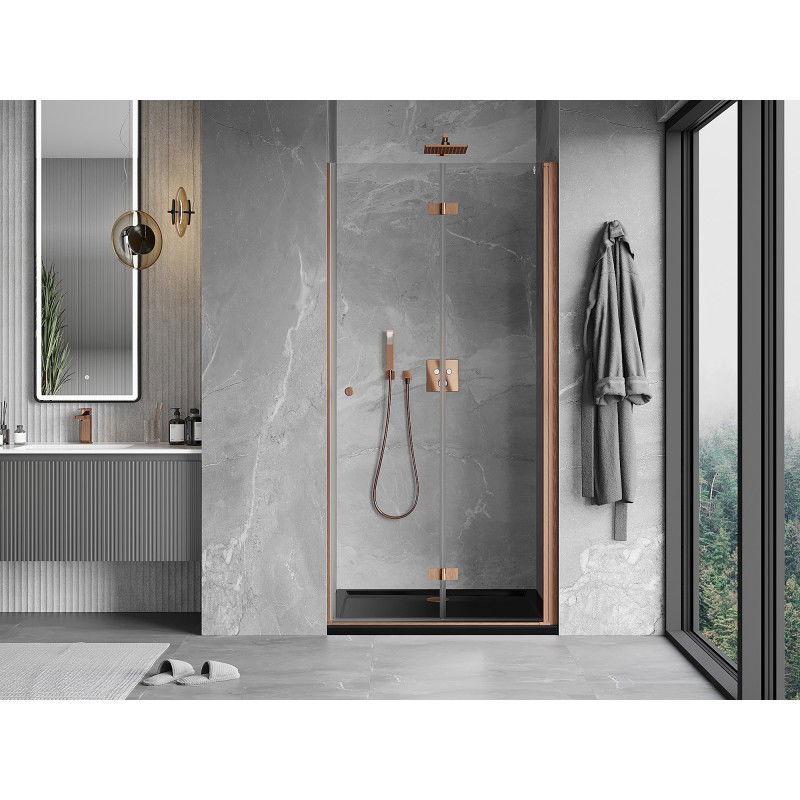 Mexen Mist-F folding shower door right 80 cm, transparent, brushed copper - 8A6-080-000-65-00-P