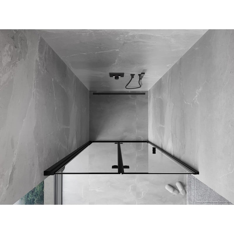 Mexen Mist-F faltbare Duschabtrennung links 70 cm, schwarzer Rahmen, schwarz - 8A6-070-000-70-70-L