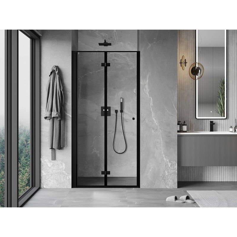 Mexen Mist-F porta de duche dobrável esquerda 75 cm, moldura preta, preta - 8A6-075-000-70-70-L
