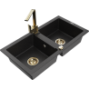Mexen Mario 2-bowl granite kitchen sink with Rita kitchen tap, black/silver metallic - 6504-73-670300-50