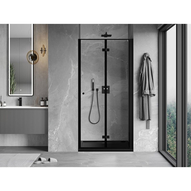 Mexen Mist-F puerta de ducha plegable derecha 85 cm, marco negro, negro - 8A6-085-000-70-70-P