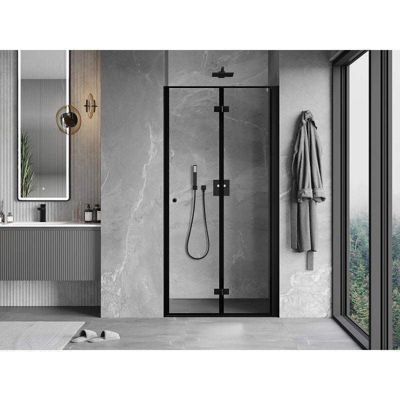 Mexen Mist-F porta doccia pieghevole destra 90 cm, cornice nera, nero - 8A6-090-000-70-70-P