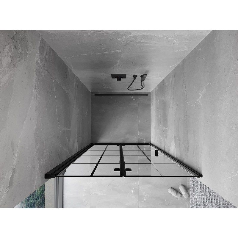Mexen Mist-F zložljiva leva tuš vrata 80 cm, črna mreža, črna - 8A6-080-000-70-77-L