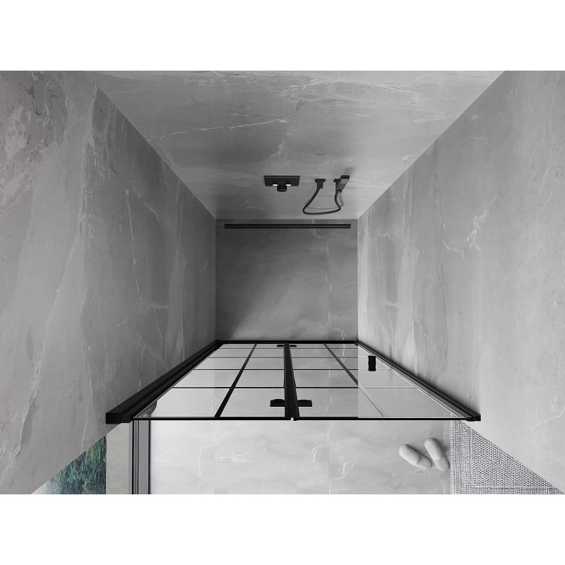 Mexen Mist-F porte de douche pliable gauche 85 cm, grille noire, noir - 8A6-085-000-70-77-L