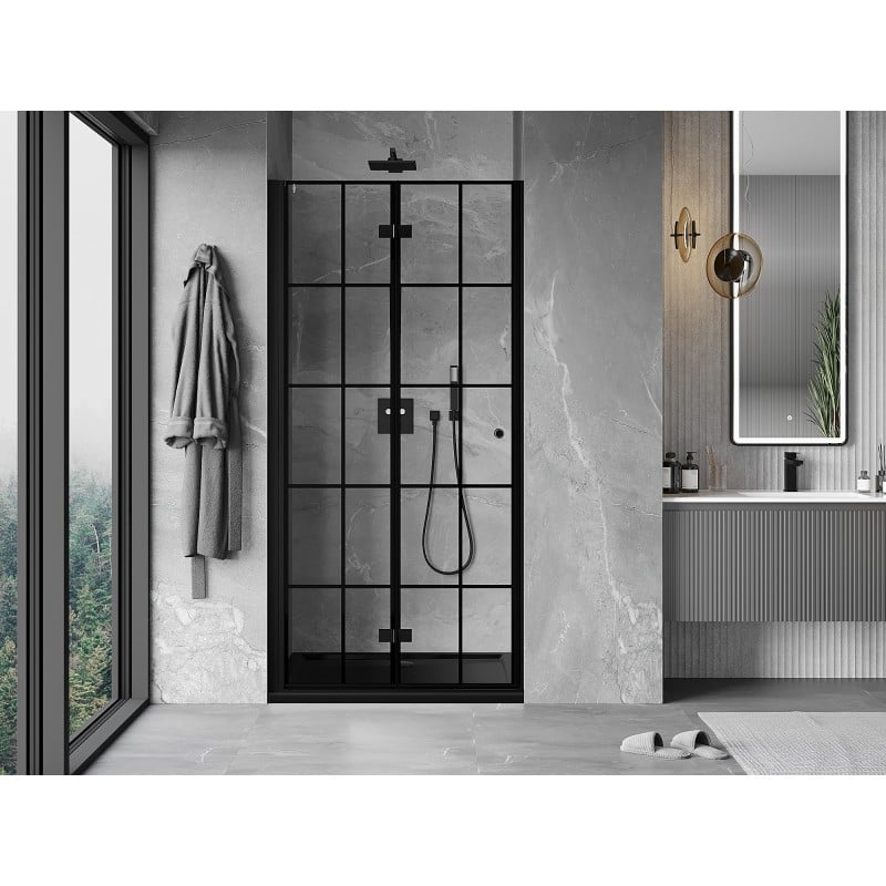 Mexen Mist-F porte de douche pliante gauche 90 cm, grille noire, noir - 8A6-090-000-70-77-L