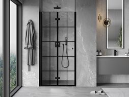 Mexen Mist-F 120 cm Folding Shower Door Left, Black Grid, Black - 8A6-120-000-70-77-L