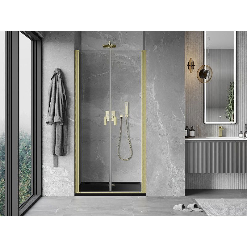 Mexen Mist porta doccia ad anta 85 cm, trasparente, oro spazzolato - 8A7-085-000-55-00