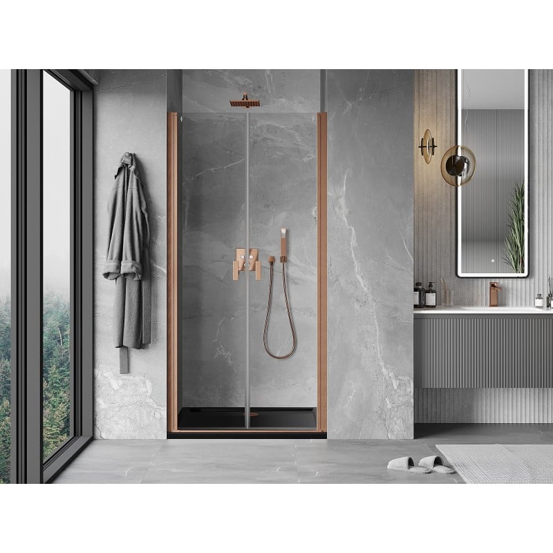 Mexen Mist porte de douche battante 85 cm, transparent, cuivre brossé - 8A7-085-000-65-00