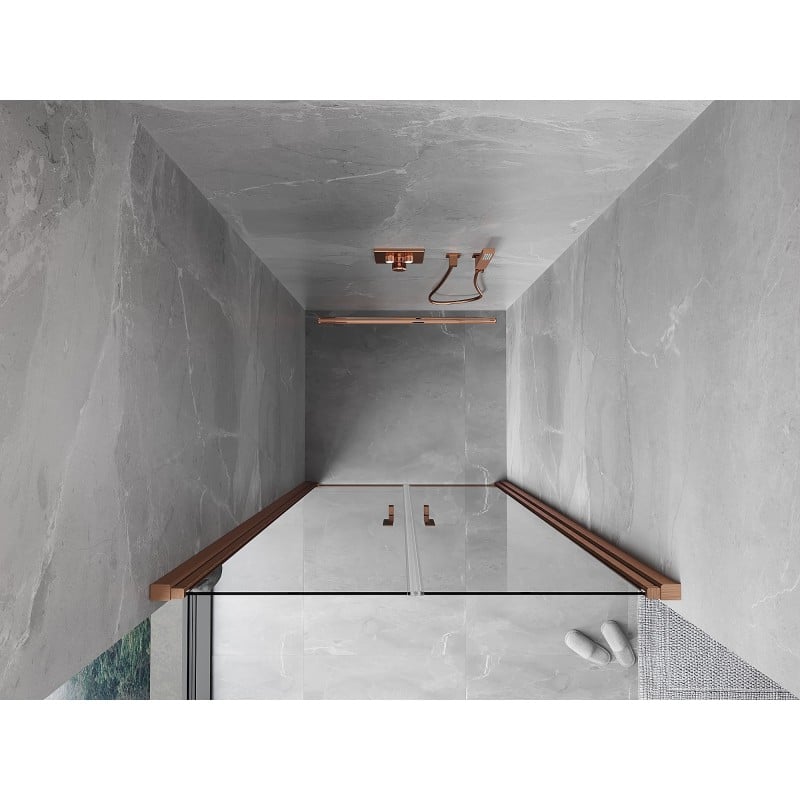 Mexen Mist 90 cm Pivot Shower Door, Transparent, Brushed Copper - 8A7-090-000-65-00