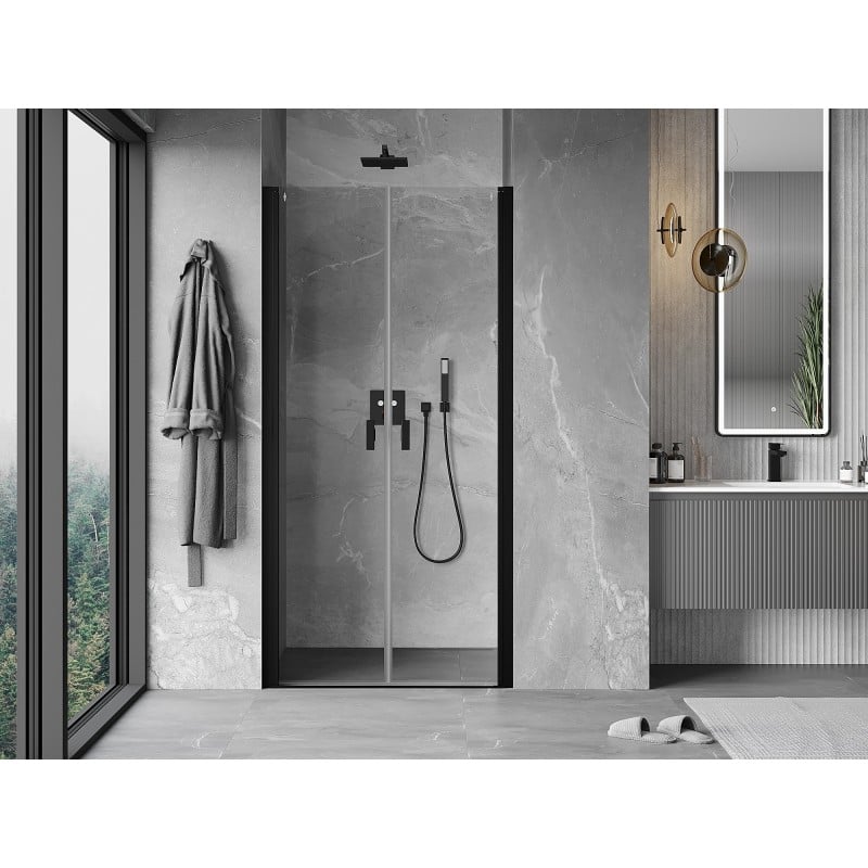 Mexen Mist 75 cm Hinged Shower Door, Transparent, Black - 8A7-075-000-70-00