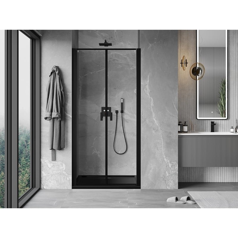 Mexen Mist 70 cm pivot shower door, black frame, black - 8A7-070-000-70-70