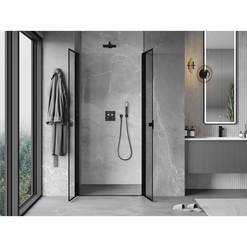Mexen Mist 70 cm pivot shower door, black frame, black - 8A7-070-000-70-70