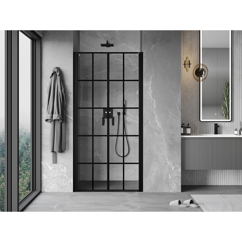 Mexen Mist drzwi prysznicowe uchylne 80 cm, czarna kratka, czarne - 8A7-080-000-70-77