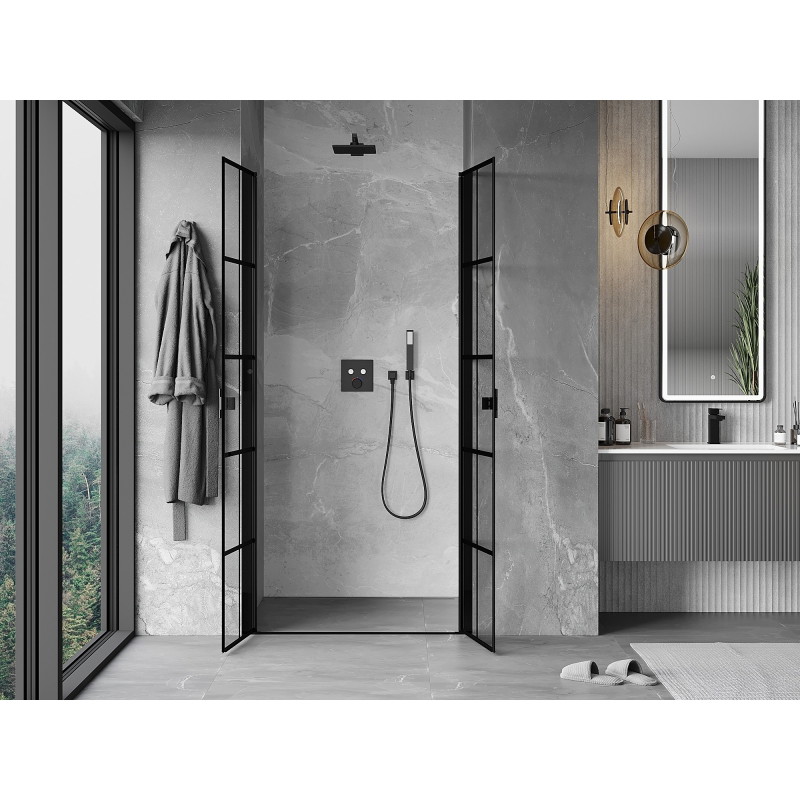Mexen Mist Okretna tuš vrata 90 cm, crna rešetka, crna - 8A7-090-000-70-77